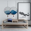 New Chinese-style Rohan Bed Sofa Coffee Table Combination 3d model