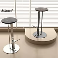 Minotti Modern Bar Stools With Round Wooden Tops And Metal Bases