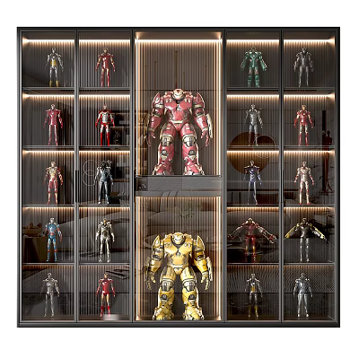 Display Shelves with Iron Man Models in Various Colors and Multi Layered Arrangement 3d model