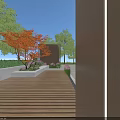 Modern Outdoor Pergola Design With Wooden Frame Green Trees And Lawn Benches