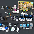 Public Facilities With Bookshelves Tables Chairs Self Service Terminals And Digital Displays