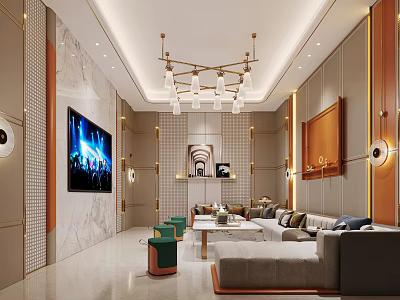 Modern KTV Interior Design With Sofa TV Chandelier And Decorative Wall 3d model
