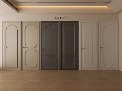 French Style Hinged Doors in Interior Display with Various Colors and Golden Handles 3d model