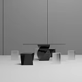 Modern Dining Table Set With Black Table Transparent And Black Stools On Gray Background 3d model