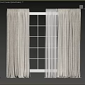 Beige Textured Curtains With White Sheer Panels For Grid Window Decoration