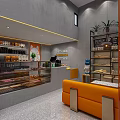 Byou Crepe Dessert Cafe With Gray Walls Orange Sofa Tables Chairs And Dessert Display Case