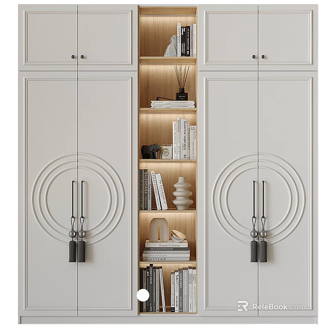 Elegant Decorative Cabinet With White Doors Circular Patterns And Illuminated Shelves 3d model
