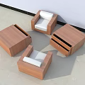 Wooden Cube Shaped Single Sofa with White Cushions and Side Tables 3d model