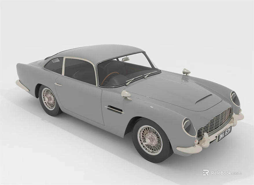 Gray Vintage Classic Car With Retro Body Design And Chrome Wheels 3d model 