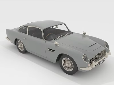 Gray Vintage Classic Car With Retro Body Design And Chrome Wheels 3d model