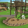 Outdoor Children's Adventure Playground With Wooden Climbing Frames Slides Barrels And Stumps