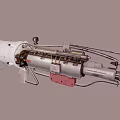 Futuristic Mechanical Weapon With Metal Pipes Red Panels And Detailed Design