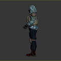 3D Tactical Character Wearing Hooded Camouflage Sweatshirt Brown Vest Face Mask Knee Pads And Boots