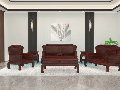 Chinese Sofa Coffee Table Combination Redwood Sofa Chair Combination 3d model