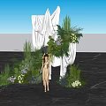 Scenic Photo Spot With White Drapery Green Foliage And Purple White Flowers