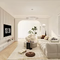 Modern Living Dining Room Interior With TV Wall Shelves Sofa Coffee Table And Chandelier