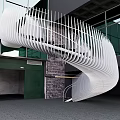 White Linear Design Spiral Staircase With Green Wall Glass And Stone Wall Modern Interior Architecture