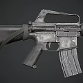 Dual Angle View Of Modern Military Rifle With Detachable Magazine And Ergonomic Grip Design