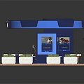 FUSALMO Blue Round Exhibition Booth With Wooden Interior Design People And Plants