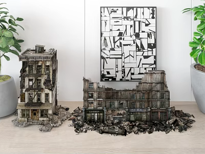 modern building ruins broken building 3d model