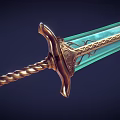 Ornate Fantasy Sword With Teal Blade Twisted Hilt And Metallic Design Elements