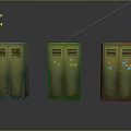 Three Green Vintage Industrial Style Cabinets With Rusty Surfaces And Graffiti
