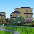 Luxurious Detached Villa Exterior With Lush Garden Landscaping And Water Feature