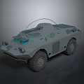 Armored Military Vehicle Featuring Open Top Cockpit Large Tires And Front Headlights