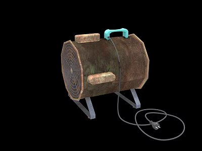 Industrial Workshop Wooden Drum Equipment With Metal Stand Blue Handle And Electric Cable 3d model