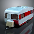 Vintage Red And White Caravan Trailer With Classic Windows And Wheels