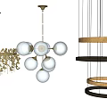 Modern Decorative Chandeliers with White Spherical Bulbs Leaf Accents and Multi Layer Circular Design 3d model