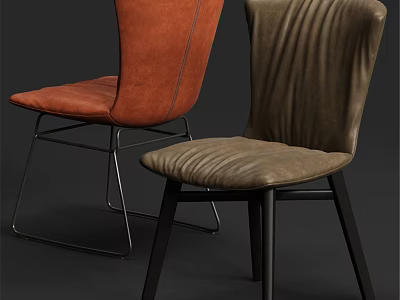 Modern Minimalist Leather Chairs in Orange and Brown with Metal Legs 3d model