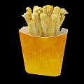 Golden Crispy French Fries In Yellow Paper Container Freshly Cooked