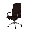 Brown Leather Office Chair with High Back Design Metal Armrests and Swivel Base Wheels