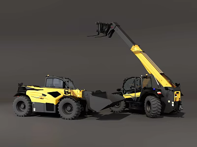 Yellow And Black Utility Vehicles With Telescopic Boom And Large Tires 3d model