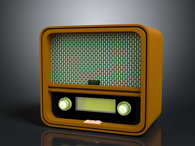 Vintage Radio Design With Orange Case Green Grill Panel Display Screen And Knobs 3d model
