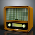 Vintage Radio Design With Orange Case Green Grill Panel Display Screen And Knobs