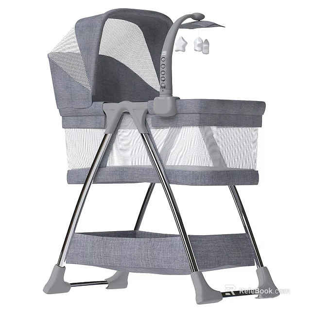 Gray Baby Chair With Breathable Mesh And Sturdy Metal Frame 3d model 