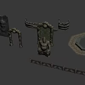 Ancient Architecture Components With Stone Carvings Wooden Brackets Columns And Railings