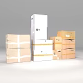 Stacked White and Brown Cardboard Boxes with Packing Tape for Storage and Shipping