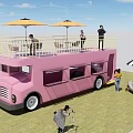 Pink Two Story Functional Vehicle With Upper Terrace And Leisure Umbrellas
