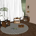 Retro Side Table Antique Side Table Retro Bucket Cabinet Combination Antique Bucket Cabinet Combination Solid Wood Side Table 3d model