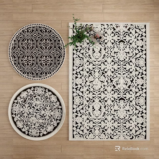 Elegant Square Rug With Intricate Black And White Pattern For Modern Home Decor 3d model