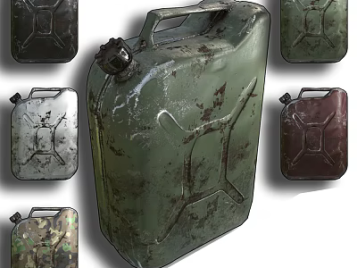 Industrial Equipment Various Colored Rusted Metal Jerry Cans For Fuel Storage 3d model