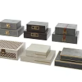 Decorative Ornament Set Featuring Multiple Storage Boxes With Leather Straps Metal Clasps And Hollow Patterns 3d model