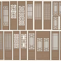 Various Design Wooden Hinged Doors With Decorative Panels And Lattice Patterns 3d model