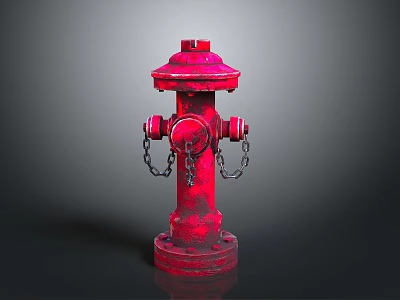 Red Fire Hydrant Stand With Metal Chains And Base Details 3d model