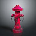 Red Fire Hydrant Stand With Metal Chains And Base Details