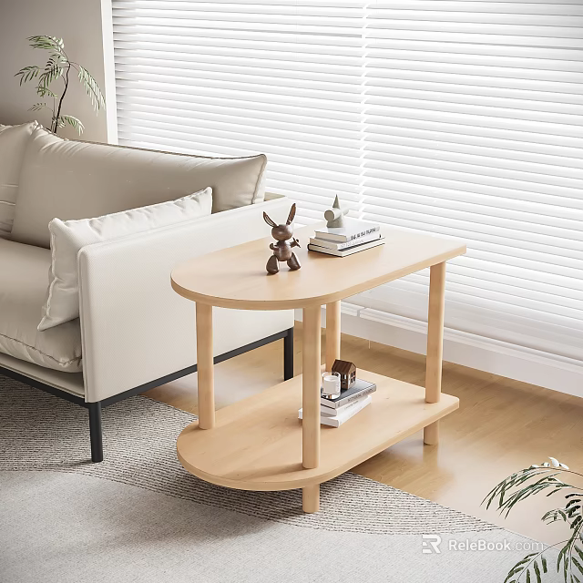 Light Wooden Two Tier Side Table With Deer Figurine And Books In Modern Living Room 3d model 