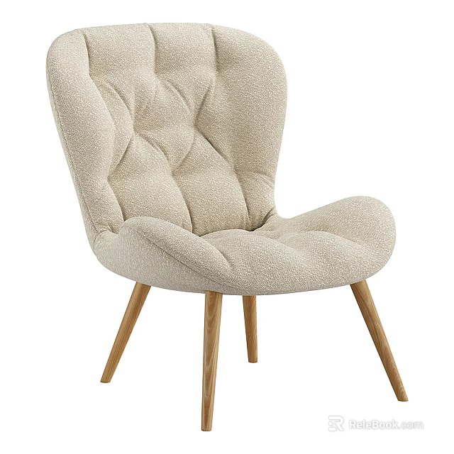 Comfortable Beige Fabric Single Sofa With Tufted Backrest And Wooden Legs In Modern Style 3d model 